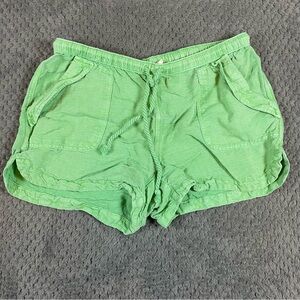 Nicole Miller New York Green Linen Blend‎ Drawstring Shorts Size M Pockets